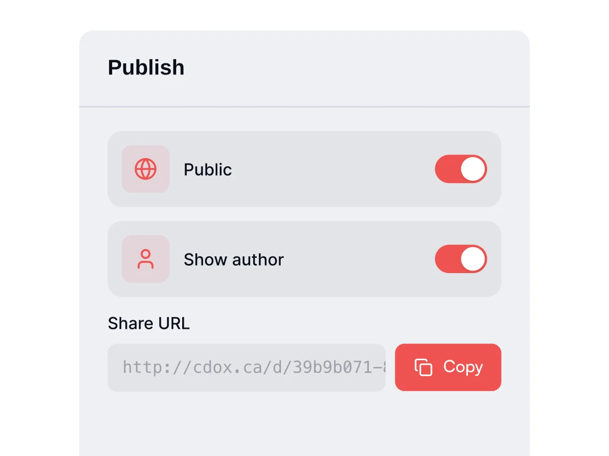 cDox one-click document publishing with shareable public link